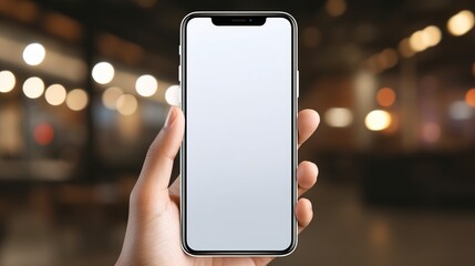 person holding a phone on white screen background.