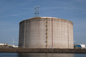 Liquified natural gas storage. LNG or LPG gas plant. Storage tanks for liquefied gas.