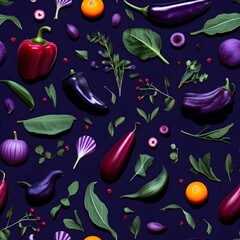 Obraz na płótnie Canvas Various purple vegetables sparse seamless pattern.