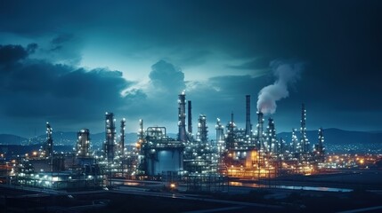 Fototapeta na wymiar Aerial view oil storage tank with oil refinery background, Oil refinery plant at twilight. generative ai