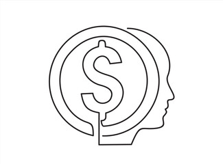 Continuous One  line drawing of a human face with dollar sign inside. Good idea to make money