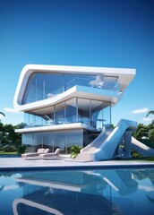 Fototapeta premium Modern building with sky. AI generated art illustration.