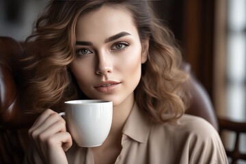 portrait of a woman drinking coffee