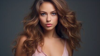Fototapeta premium portrait of a beautiful woman on gray background