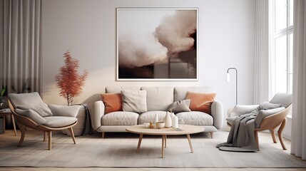 Paraphrased: a modern interior living room with a Scandinavian style poster frame.