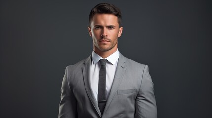 portrait of a businessman standing on grey background