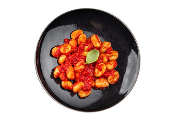 gnocchi tomato sauce no meat potato dish meal food snack on the table copy space food background rustic top view vegetarian vegan food  