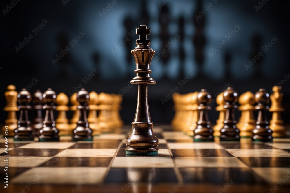 Poster chessboard with a black queen in the middle.