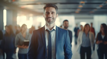Young businessman standing and look at camera in the office