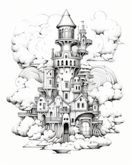 Naklejka premium Storybook house Coloring Book Page