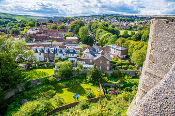 A view south west from the ramparts of the castle keep in Lewes, Sussex, UK in summertime