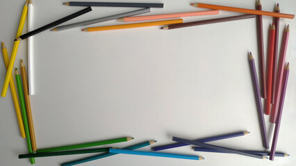 Pencil Frame, 25 Colors of Pencils Spread in a Gradient Forming a Frame