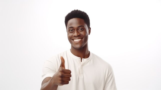Smiling african man thumb up on a white background