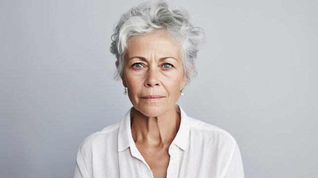 Portrait Of Senior Woman On A White Background