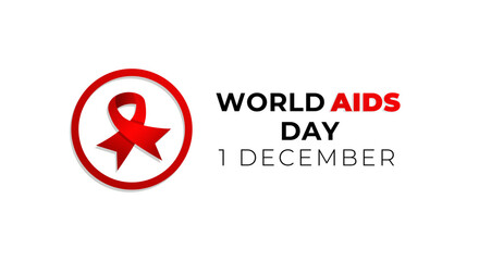 World Aids Day design. Illustration of awareness red ribbon and text for presentation design, background, banner, poster, social media.
