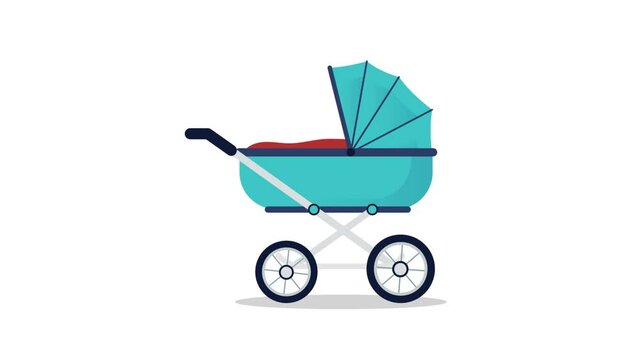 Baby stroller animation on transparent background - Pram animated in vector style with alpha layer