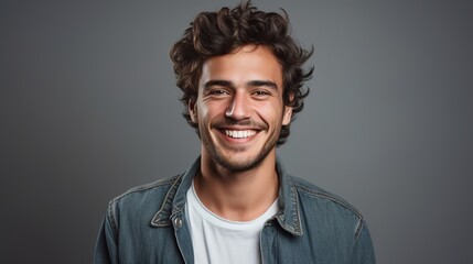 Fototapeta premium portrait of a handsome man on gray background . generative ai