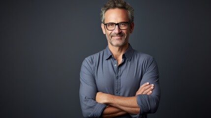 Portrait of smiling man with crossed arms on white background. generative ai