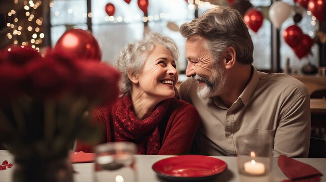 Senior couple celebrating Valentines day dinner