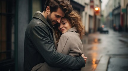 Couple lover hug together on the street