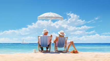 couple sitting on the beach. generative ai