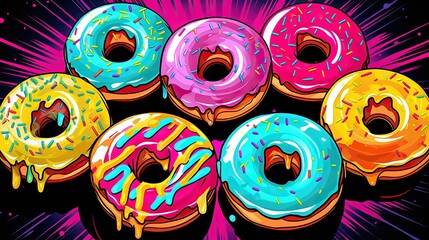 Donut pop art collage style neon bold color