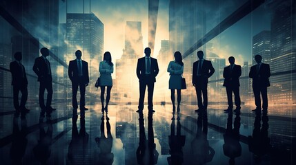 global business concept, business people standing on city background. generative ai