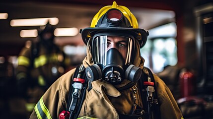 Firefighter in full bunker gear. - obrazy, fototapety, plakaty