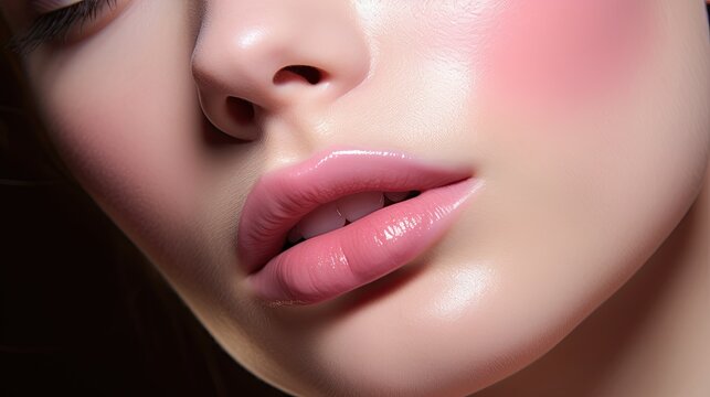 Model showcasing a monochromatic paint makeup look in shades of pink, emphasizing the cheek and nose region