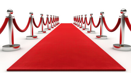 Red carpet with isolated white background. Red carpet Entrance. Generative AI.