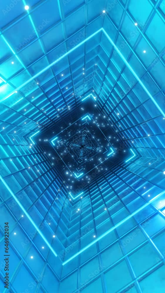 Poster movement of the camera through the technological tunnel. vertical video. seamless animation.
