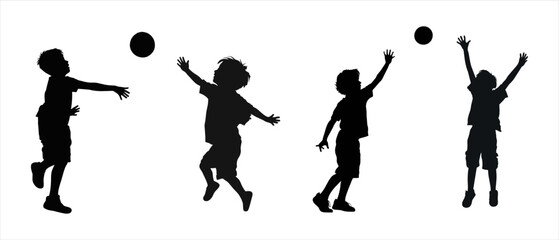 Children silhouettes playing and running outdoors, expressing joy and friendship in nature. AI generated illustration.