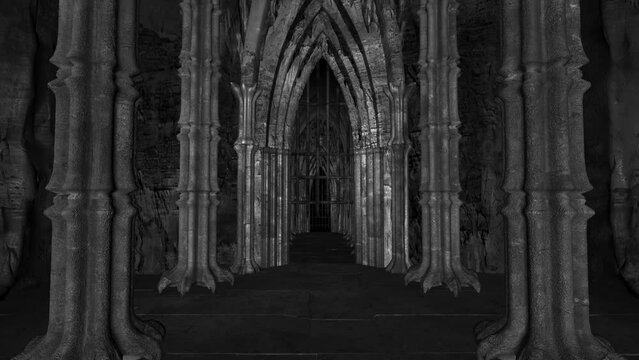 Gothic Castle - Gallery Columns - Passing Loop - Realistic 3D animation 