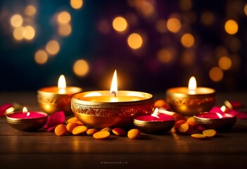 Obraz na płótnie Canvas Happy Diwali, festival of lights with diya candles background, banner, poster 