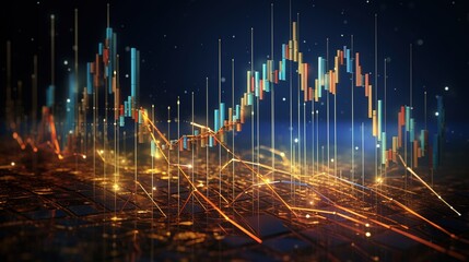 Business candle stick graph chart of stock market investment trading on blue background. Bullish point, up trend of graph