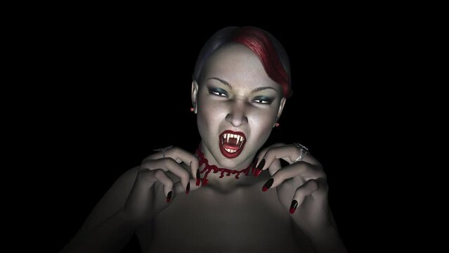 Pretty Vampire - Frightening Loop - 
Realistic 3D animation isolated on transparent background with alpha channel

