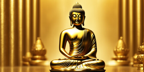 Gold Background Highlighting a Buddha Statue