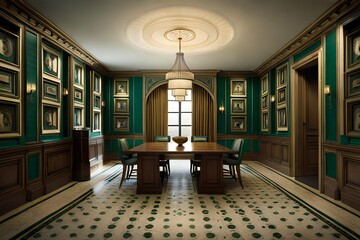 a regal, vintage-inspired wallpaper with rich emerald green hues and ornate floral motifs.