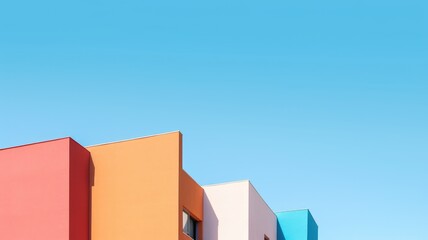 A colorful building with blue sky in minimalist style. Generative AI image weber.