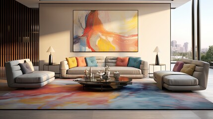 Contemporary multicoloured rug design for living room.