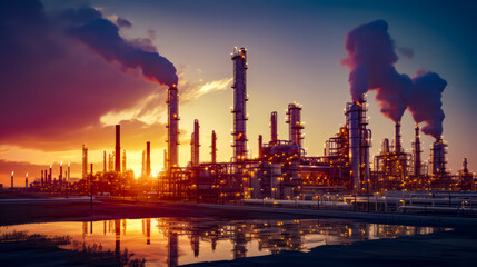 Factory with lot of smoke coming out of it's stacks.