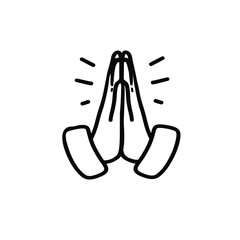 Praying Hands Doodle Vector Illustration. Hand drawn hands in pray. Religious illustration. 
