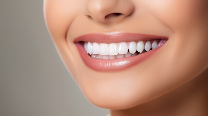 beautiful woman mouth lips with gleaming white teeth, demonstrating good dental health and cleanliness