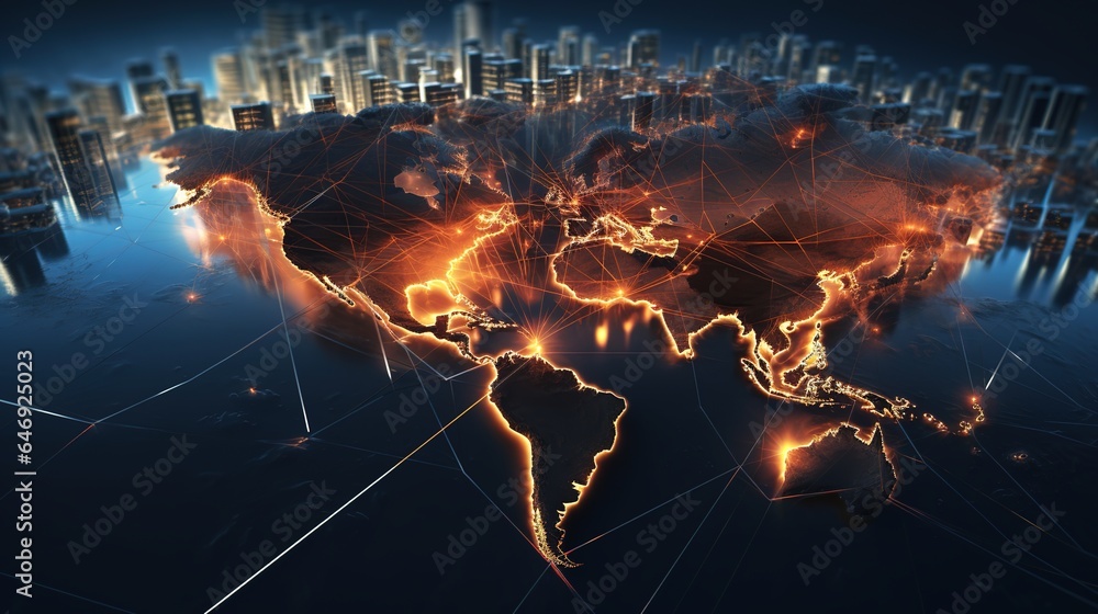 Poster global business from concepts series, connection symbols communication lines. generative ai