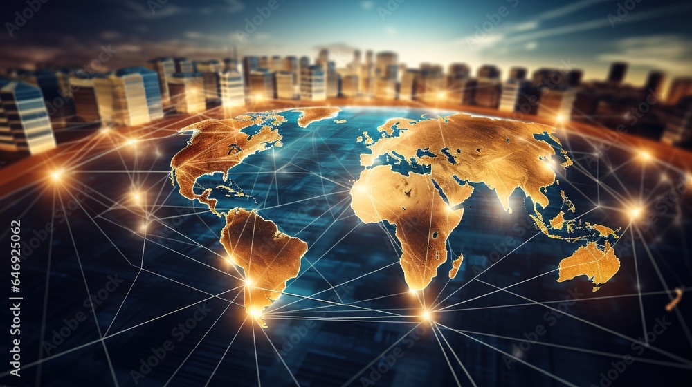 Poster global business from concepts series, connection symbols communication lines.