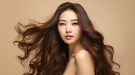 Naklejka premium Portrait of a woman with hair, Face care, Facial treatment, Cosmetology, beauty and spa, Asian women portrait