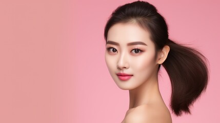 Beauty concept portrait of young Asian woman with soft highlights. Youth and Skin Care Concept. generative ai