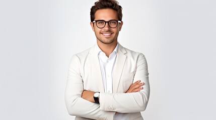 businessman with his arms crossed smiles and looks at the camera. profitable business idea on white background. generative ai