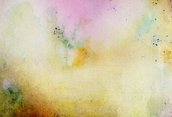 Colorful watercolor paper with spots and stains abstract background