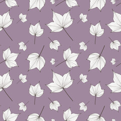 Botanical seamless pattern with white leaves on a purple background. Pattern for textiles, wrapping paper, wallpaper, covers and backgrounds.